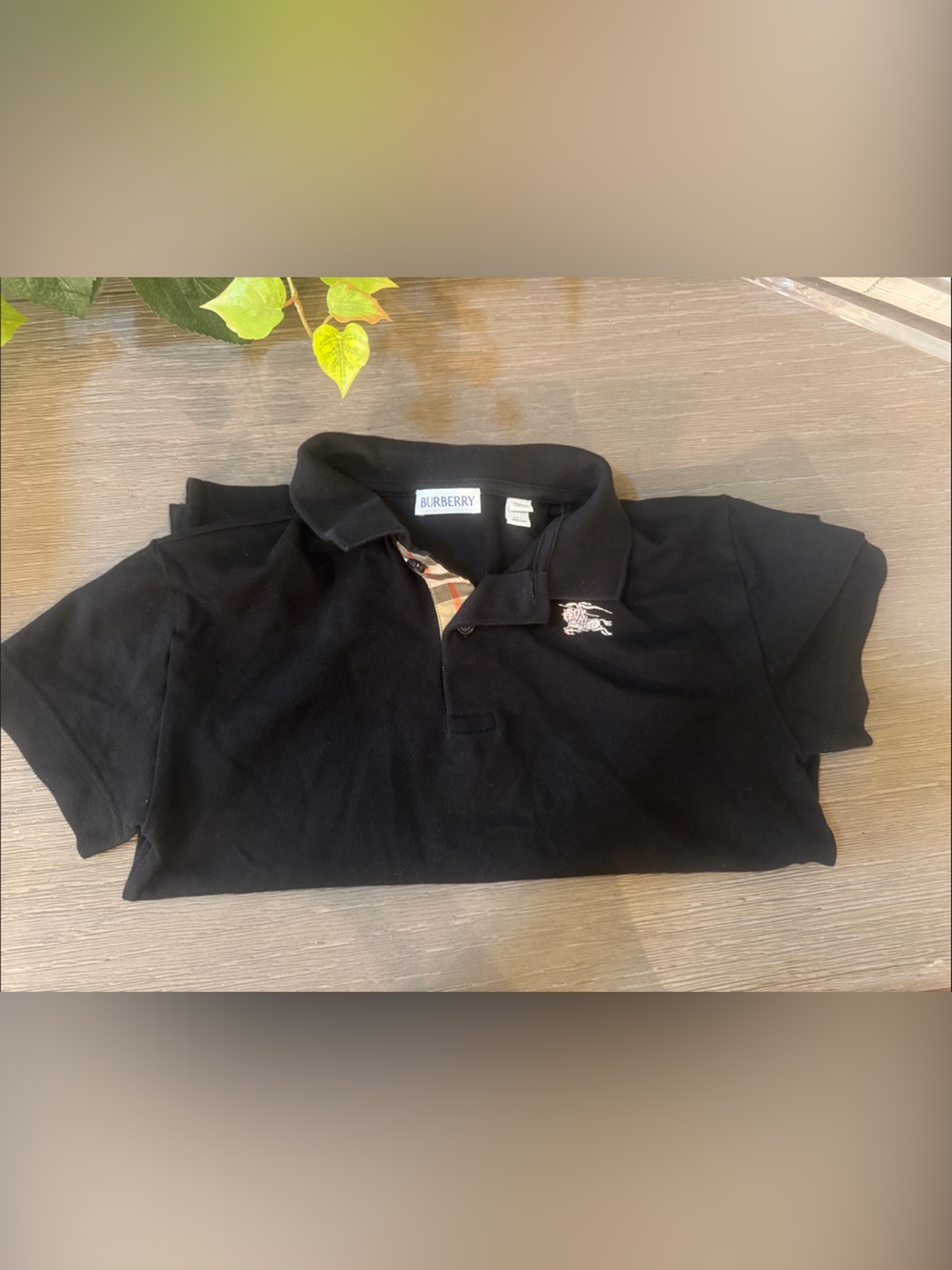 Kids Burberry Black V-Neck Polo with Check Trim